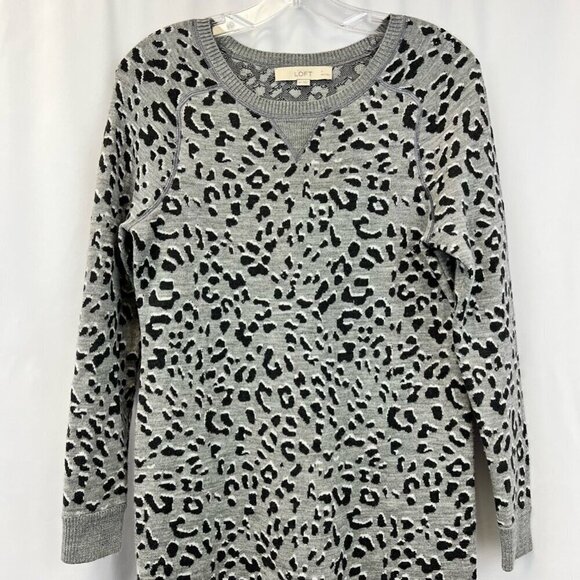 Loft Womens Sweater Dress Multicolor Leopard Ribbed Triangle Neckline Petites S - Picture 2 of 10